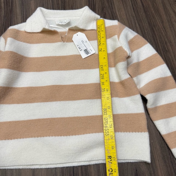 NWT Sadie & sage sz L White /Sand Lorelei Stripe cropped collar Sweater - Picture 8 of 8